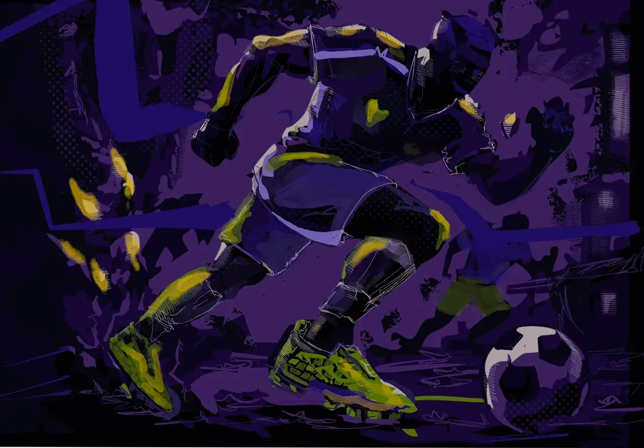 A footballer sprinting toward the ball wearing the mantis boots