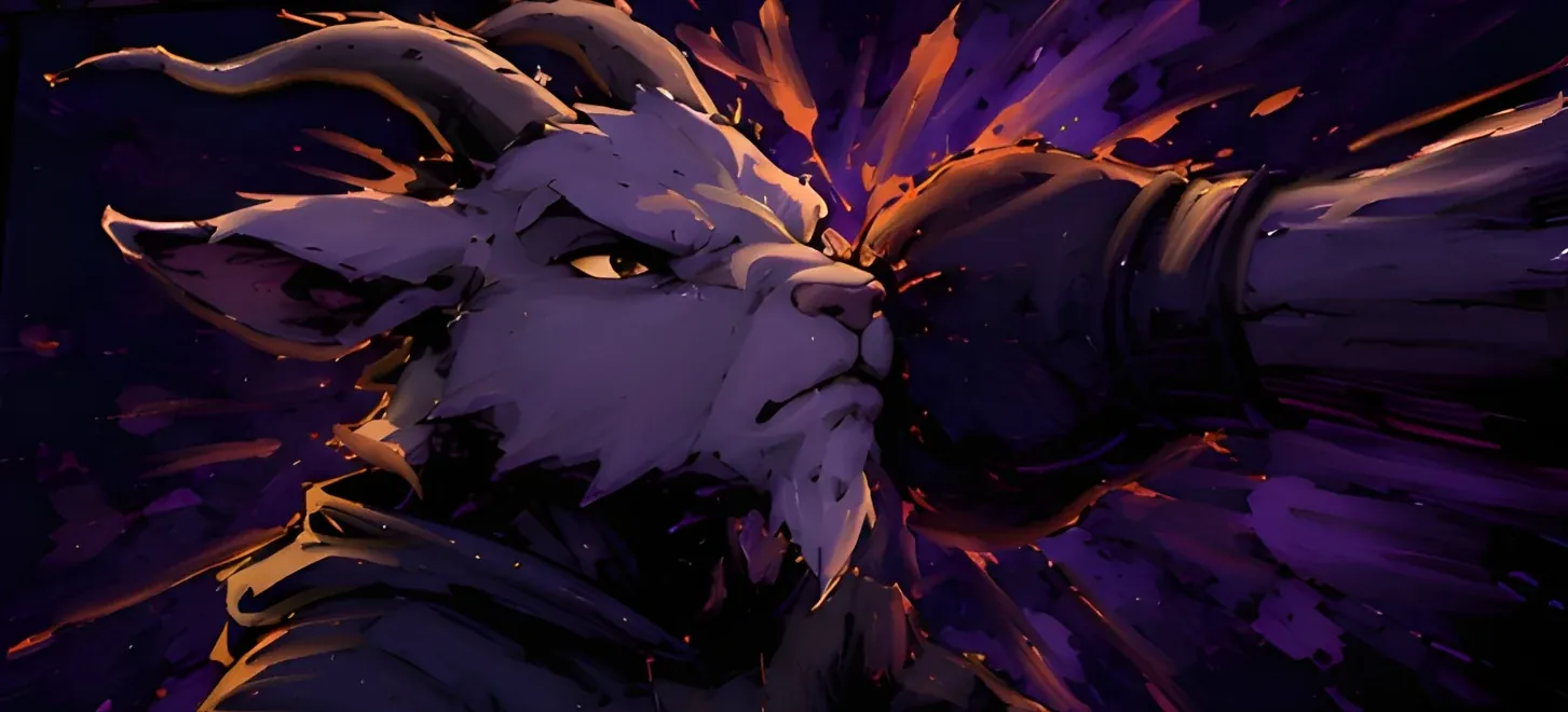 Extreme close-up of the goat's face absorbing a direct hit mid-fight