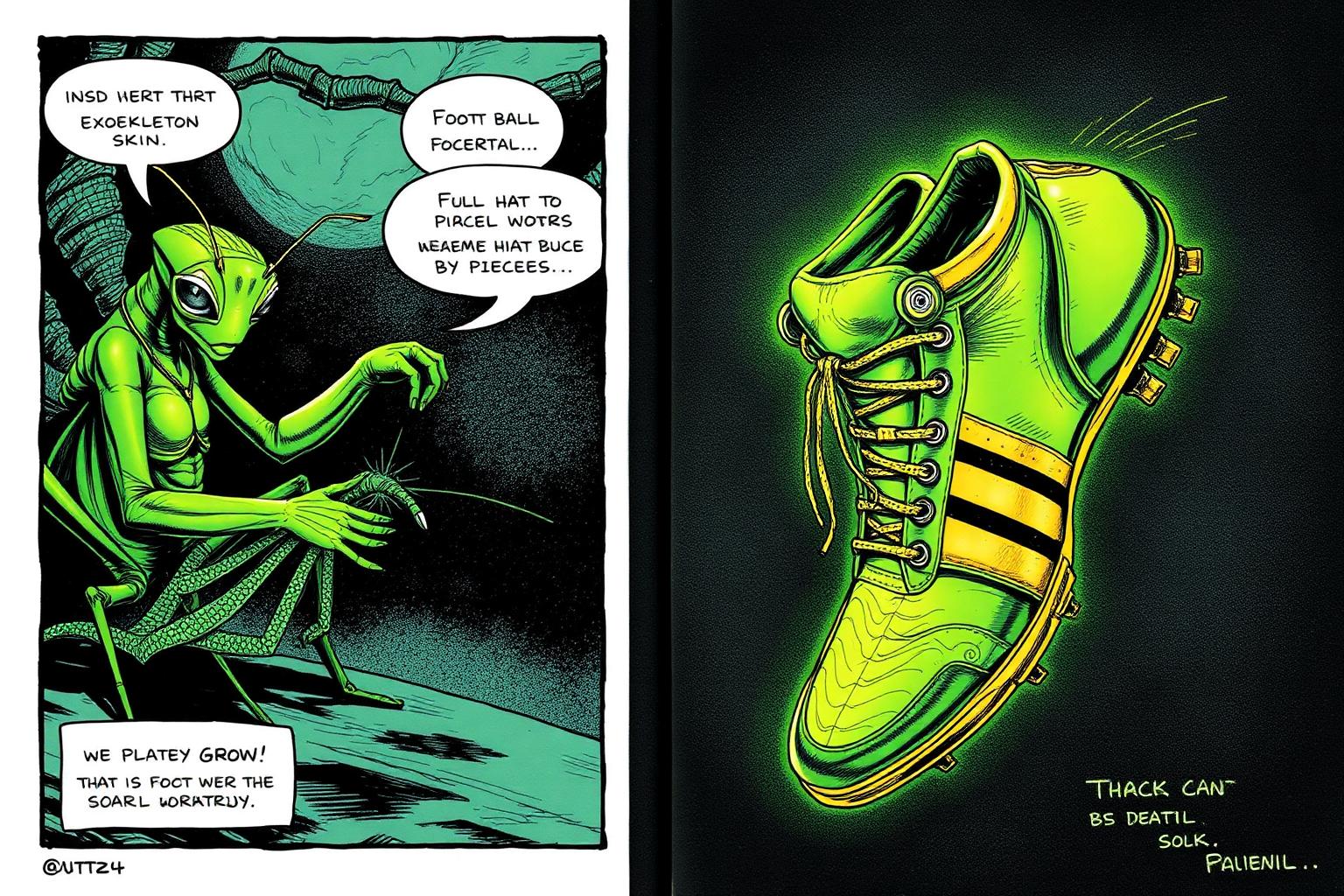 The Creation — the shoe is woven from mantis skin